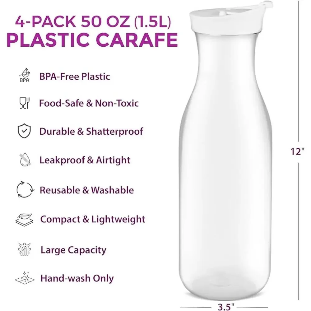 Set of 4 Plastic Water Pitcher With Lid Round Carafe